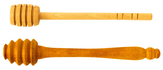 Two spectacular and beautiful wooden honey dipper.