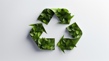 Recycle eco sign with leaves. Reuse green ecology symbol on white background.