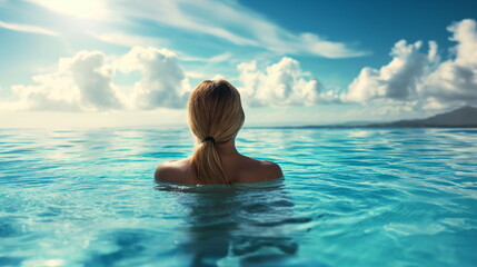 Happy Woman, freedom, calmness sea, relax summer nature, ocean