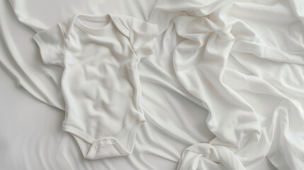  White Infant Bodysuit on Soft Fabric Background