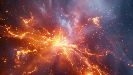 nebula and splattered fire in outer space in the styl