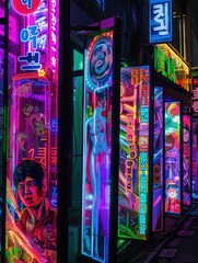 Obraz premium Colorful neon billboards at the Songpa Gu nightlife district in Seoul, South Korea