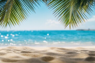 Fototapeta na wymiar a beach beach with palm trees and water
