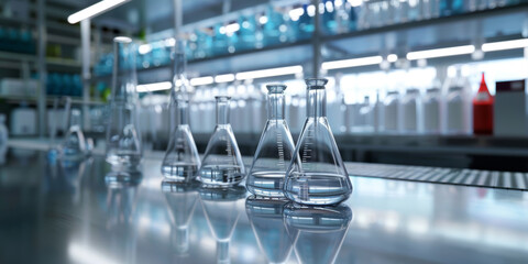 Science laboratory test tubes, lab equipment for medical research. - 747374879
