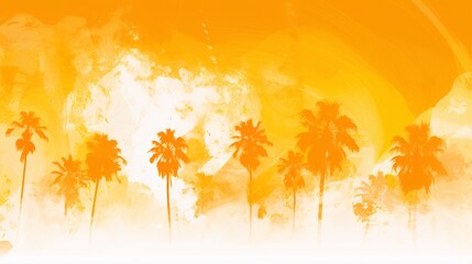 a sunny orange background with palm trees