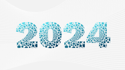 2024 blue circle vector symbol. Blue gradient bubbles sign on grey wave background. Illustration for decoration, design element - 747375605