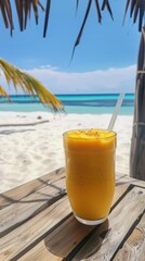 A drink sitting on top of a wooden table