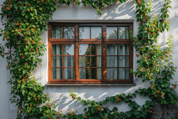wooden window in the house