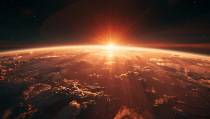 sun rise above earth as seen from space in the style 