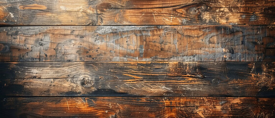 A rustic and weathered wood panel background in horizontal orientation, showcasing the charm of aged materials - obrazy, fototapety, plakaty