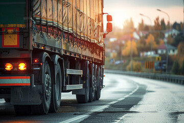 cargo truck runs on the highway, cargo transport concept