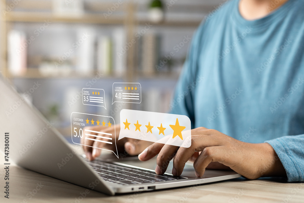 Canvas Prints evaluating 5-star customer satisfaction, online survey for quality service experience online applica