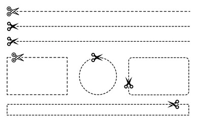 Scissor line cut coupon voucher dash set