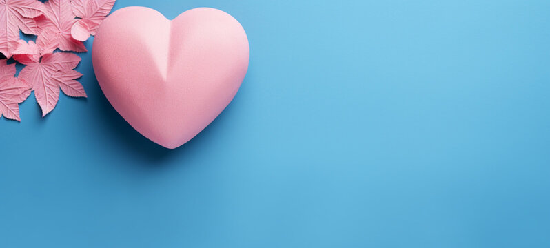 Pink heart on a blue background, generative AI
