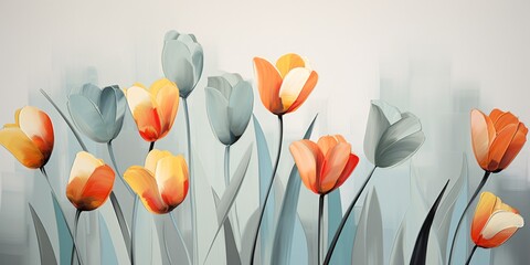 bright tulips on a gray background