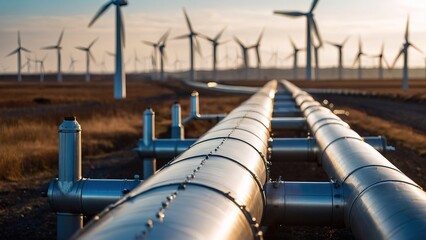 A hydrogen pipeline with wind turbines