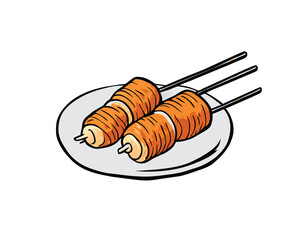 sausage satay in a plate