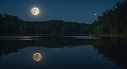 Fototapeta na wymiar full moon over lake