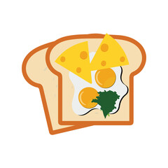 Sandwich with fried egg and bread toast, collection of wheat sandwiches vector illustration, with butter, fried eggs, cheese, Breakfast concept toast