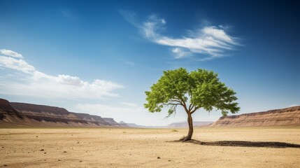 Single Green tree in the desert - obrazy, fototapety, plakaty