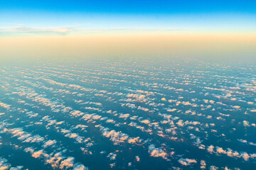 Evening cloudscape near the Canary Island of Lanzarote, Spain viewed from a passing aircraft...