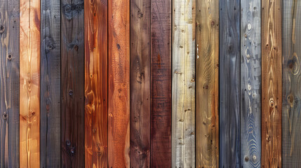 An array of colored wooden planks lined up showcasing a rainbow of natural wooden hues and textural diversity