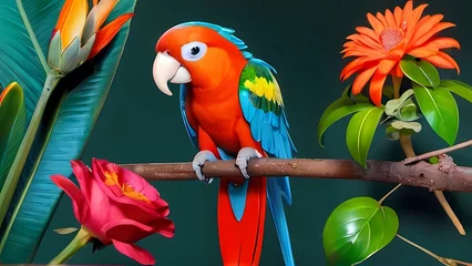 Deurstickers parrot on a branch © ehtasham