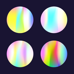 Gradient round set with holographic mesh. Abstract hologram. Futuristic gradient round set. Minimalistic 90s, 80s retro style graphic template for book, annual, mobile interface, web app.
