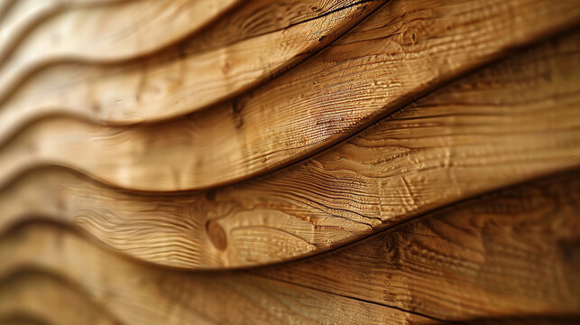 This image captures the beauty of wavy, carved wood patterns illuminated by a warm, golden light, presenting a fluid look