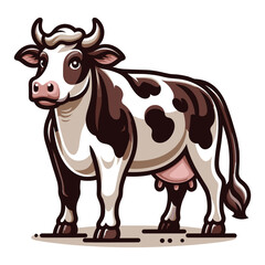 Fototapeta premium Cow full body vector illustration, farm pet, animal livestock, for butchery meat shop and dairy milk product, agriculture concept, design template isolated on white background