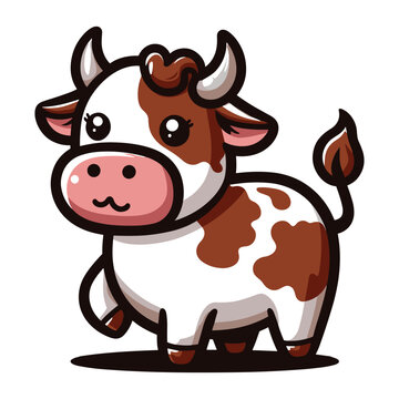 Cute cow full body cartoon mascot character vector illustration, funny adorable farm pet animal cow design template isolated on white background