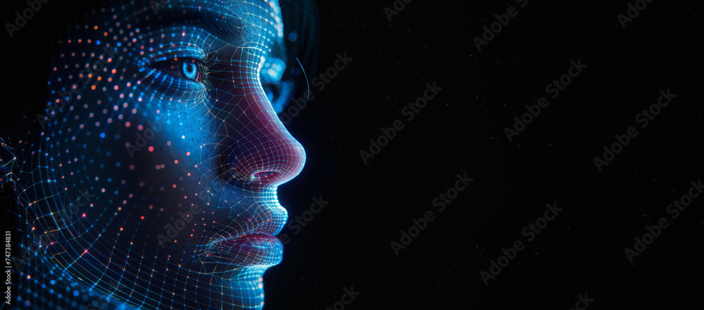 Poster an innovative depiction of facial recognition holograms seamlessly scanning and verifying passengers