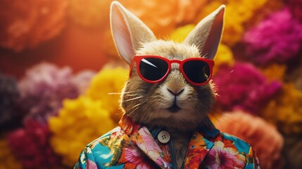 Bunny cartoon dressed with colorful funny clothes