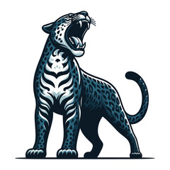 Fototapeta premium Wild roaring jaguar leopard full body vector illustration, zoology illustration, animal predator big cat design template isolated on white background