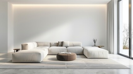 Spacious contemporary living room interior mockup: modern luxury design, bright & inviting ambiance, 3d rendered illustration
