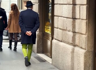 People walking down the street in the city.