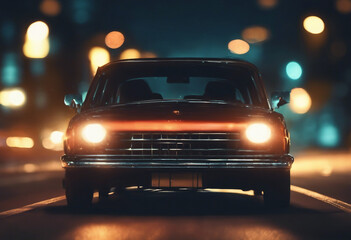 Fototapeta na wymiar Car driving on road at night Illustration