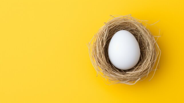 Eggs in nest on yellow background