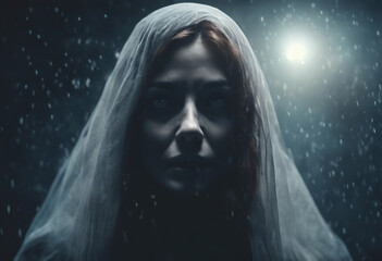 Female ghost rising up on dark background Illustration
