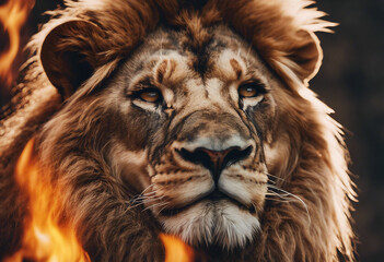 Lion portrait made out of fire