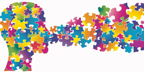 puzzles, autism symbol, talking person symbol