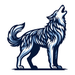 Obraz na płótnie Canvas Wild howling wolf dog full body design vector illustration, animal wildlife template isolated on white background