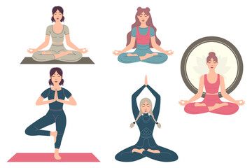 Collection of women sitting in yoga lotus pose