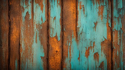 Old wooden background or texture. Blue and orange color. Toned.