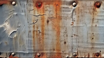 Old rusty metal surface with peeling paint and rust. Abstract background for design.