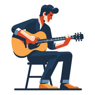 recommend clip art: Musician man playing guitar acoustic vector illustration, male guitarist performing music, String instrument player design template isolated on white background