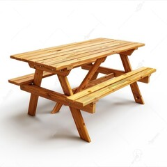 picnic table with bench isolated on white background, in the style of wood sculptor