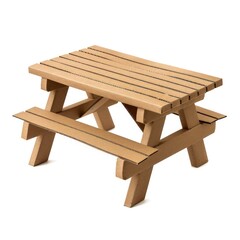 picnic table with bench isolated on white background, in the style of wood sculptor