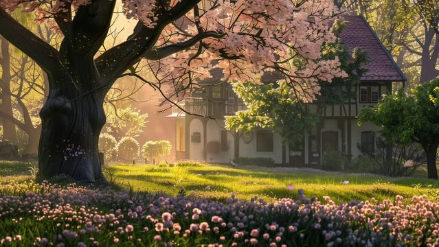 spring in the park. seamless looping 4k animation video background 