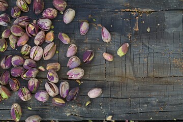 Fototapeta na wymiar roasted pistachios on a wooden table